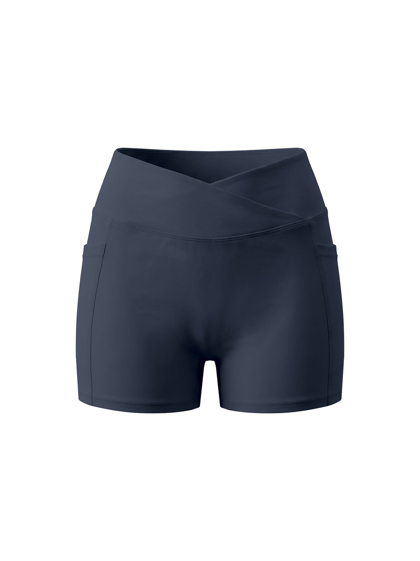 MOVE DIFFERENT-Womens High Rise Pocket Yoga Shorts (Black)