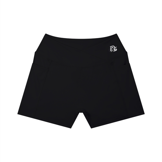 MOVE DIFFERENT-Womens High Rise Pocket Yoga Shorts (Black)