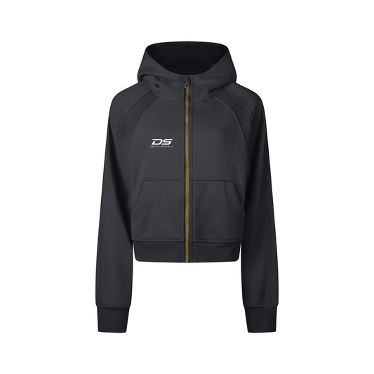 MOVE DIFFERENT-Cropped Zip-Through Hoodie (Gray)