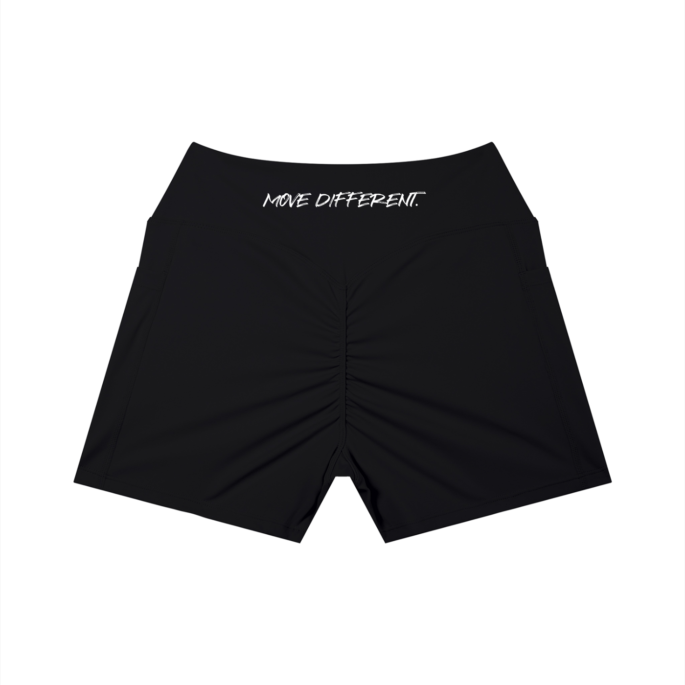 MOVE DIFFERENT-Womens High Rise Pocket Yoga Shorts (Black)